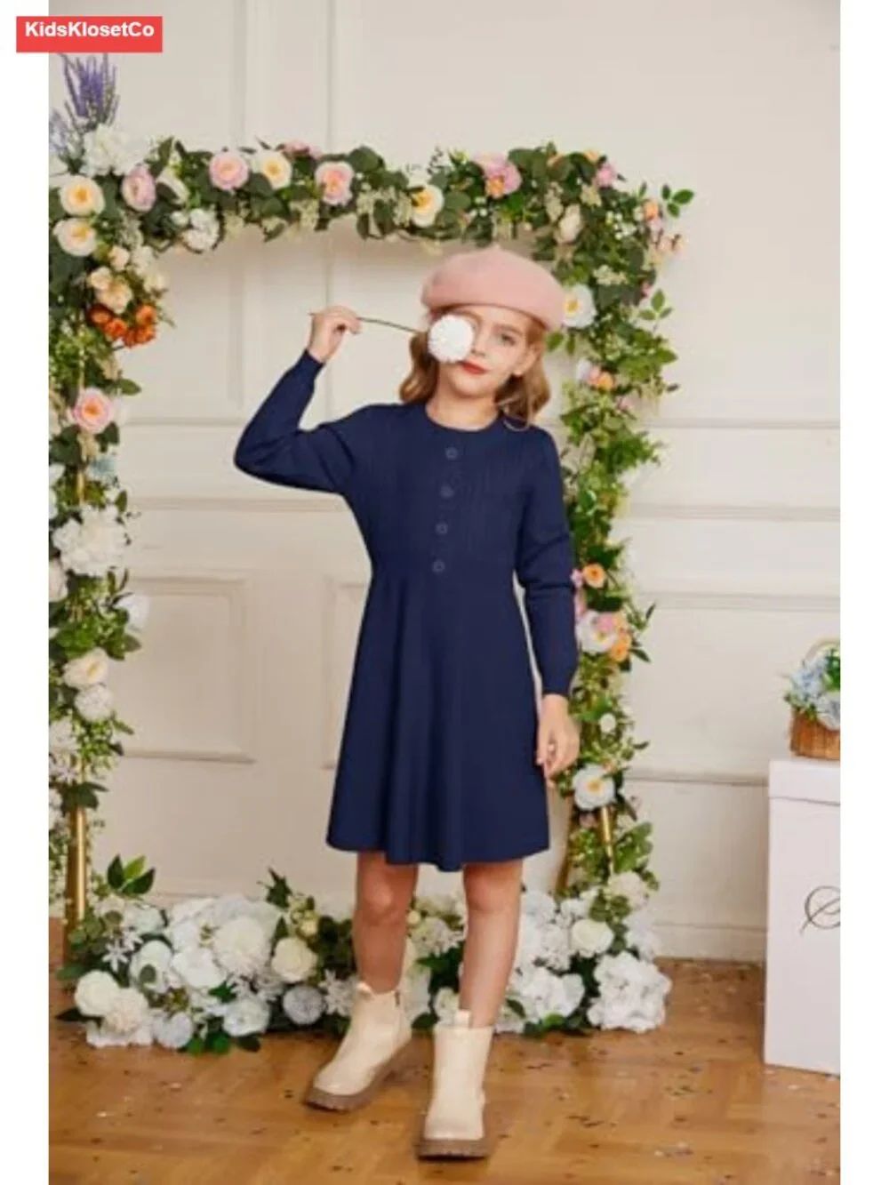 Girls Knit Sweater Dress Long Sleeve Cable Crew Neck A-Line Casual Fall Winter